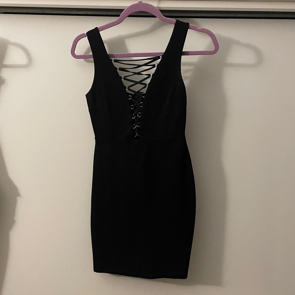 Black Lace up mini dress